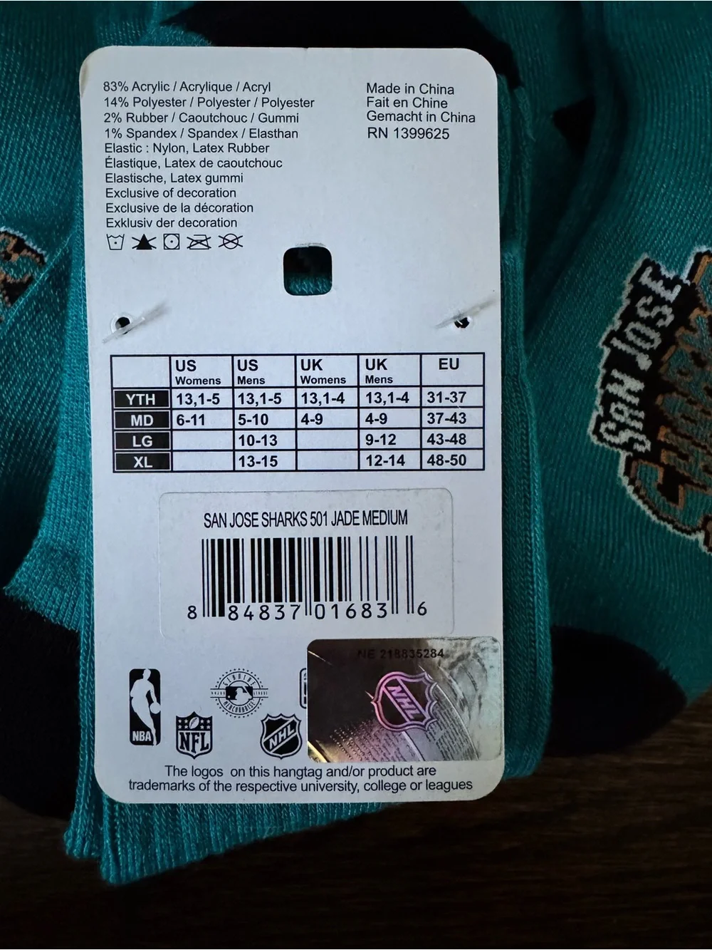 San Jose Sharks NHL Hockey Crew Socks – Medium – 5 Pairs – FBF Originals